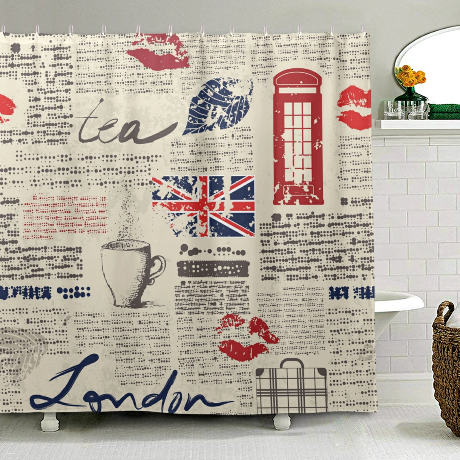 

Vintage Newspaper Print Waterproof Shower Curtain Polyester Fabric Bath Curtain Bathroom Decor With 12 Hooks cortina de ducha