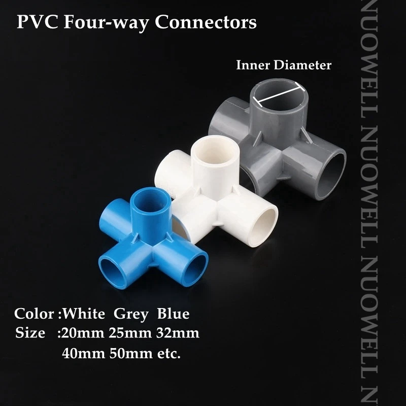 5pcs I.D 20-32mm PVC Pipe Fittings Stereoscopic 4 Ways Connector Home Garden Irrigation Hose Fittings Water Connectors DIY Tools