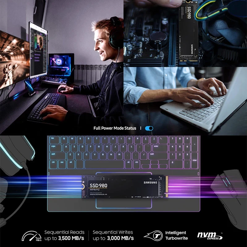 Внутренний твердотельный накопитель SAMSUNG 980, SSD NVMe M.2 250 ГБ 500 Гб ТБ, жесткий диск TLC PCIe Gen 3,0x4, NVMe 1,4 для настольных ПК