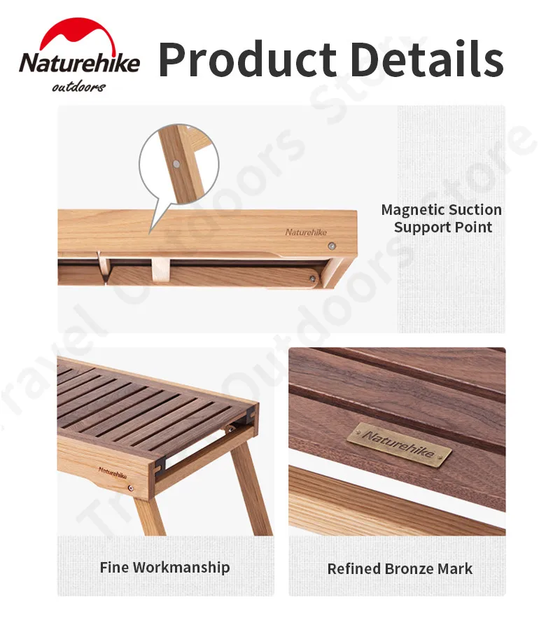 Imagem -04 - Naturehike Igt Combination Table Sliding Rail Folding Wooden Table Extensível Desktop Bbq Fogão Cozinhar ao ar Livre Camping