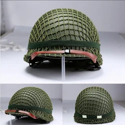 US Army M1 Green Helmet Replica Adjustable with Net/Canvas Chin Strap Tactical Paintball Gear Steel Helmet for Adults