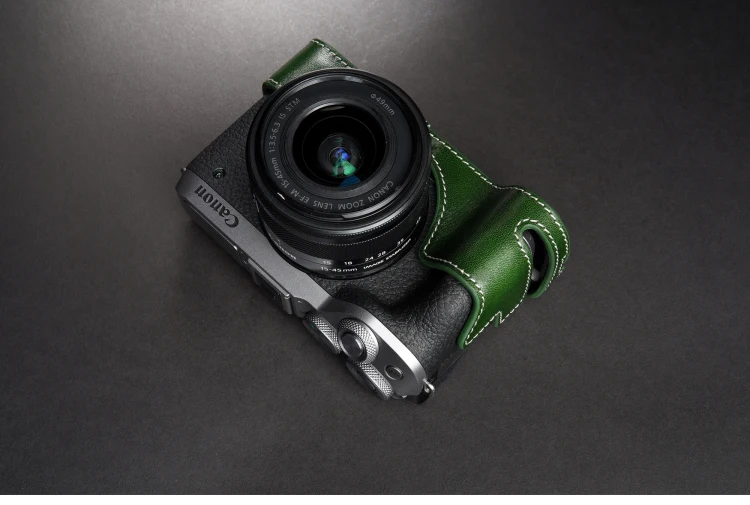 Meia capa de couro genuíno para Canon EOS M6 mark ii M6mark2 com abertura da porta da bateria