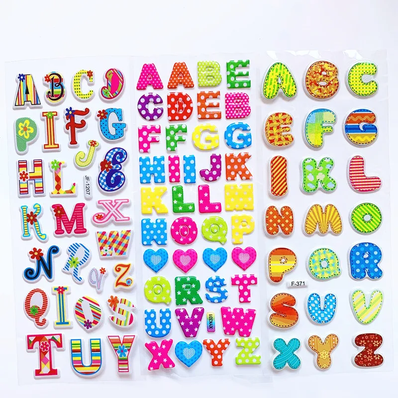 6 Blatt Kinderaufkleber 3D Puffy Bulk Cartoon Englische Alphabet Buchstaben Zahlen Aufkleber Lernspielzeug für Mädchen Jungen GYH – Detail 6