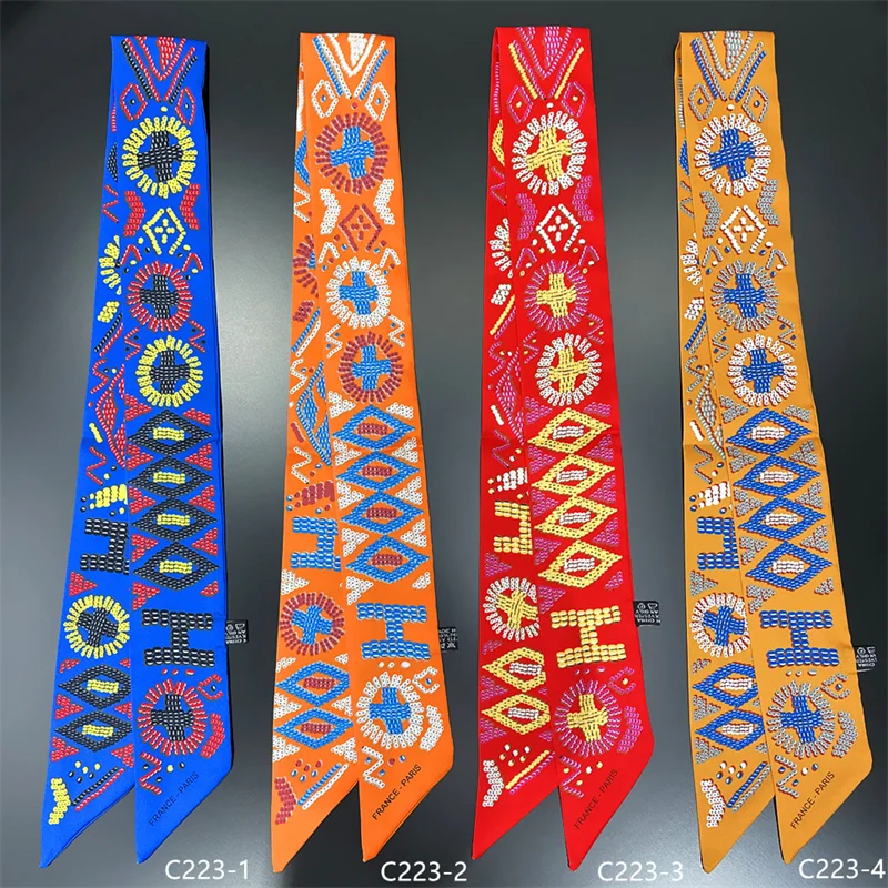 Brand Bag Scarf Women Twill Silk Scarf Skinny Scarves Ladies Geometric Letters Design Wrist Towel Foulard  Neckerchief Headband