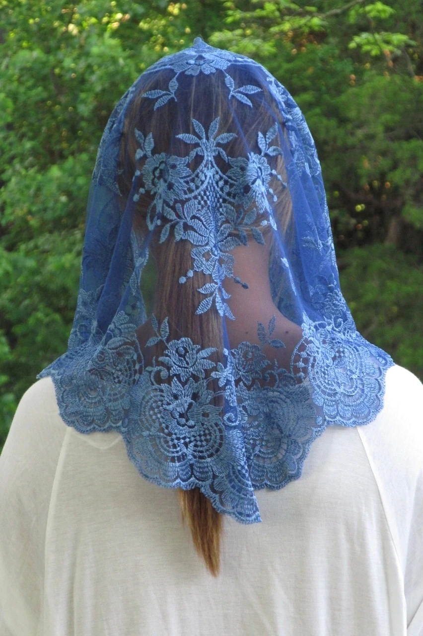 Blue Spanish Lace Mantilla Catholic Veil Catholic Church Veil Head Covering