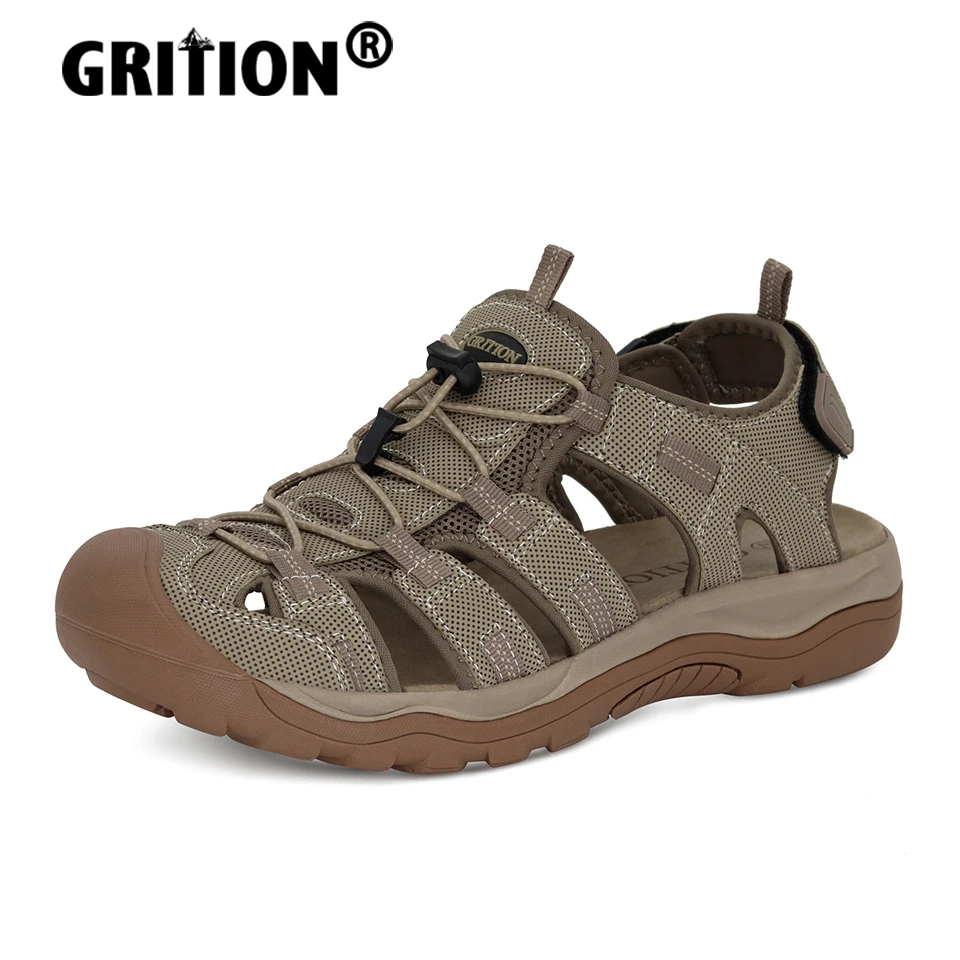 GRITION Men Sandals Outdoor Trekking Hiking Shoes Closed Toe Slippers Comfortable Beach Fisherman Summer Athletic 40-46 Sports