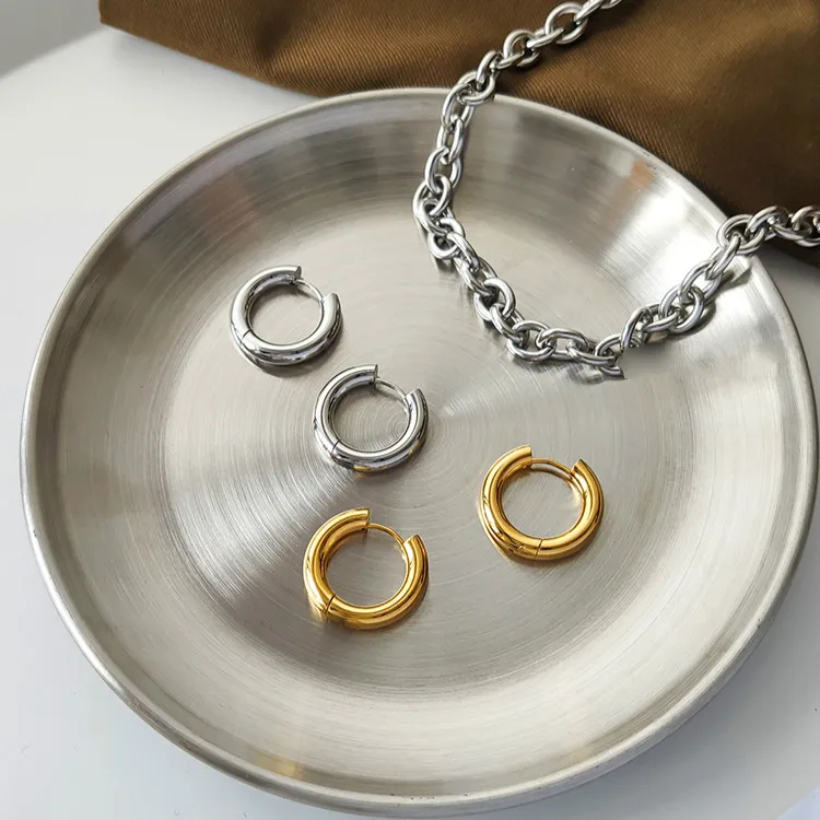 

Unusual Female Accessories Glossy 18k Gold Plated Hoop Earring For Women Stainless Steel Earrings Fashion Women's Jewelry 2021