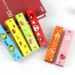 1PC double row can play children wooden painted harmonica enlightenment early education toy musical instrument