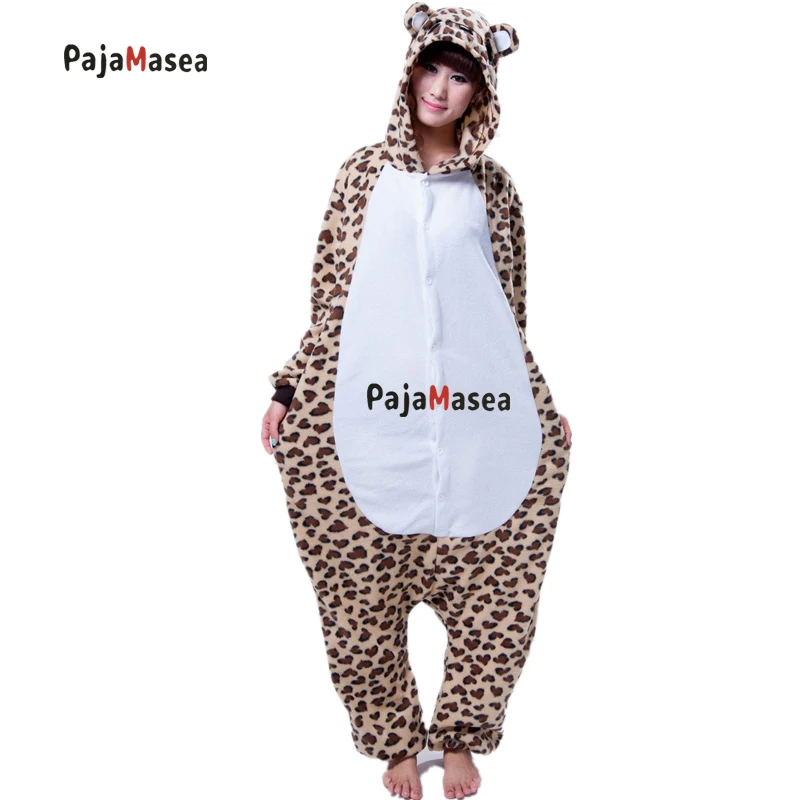 Animal Zipper Leopard Bear Onesies Men Adults Cartoon Fleece Winter Jumpsuit Woman Cosplay Homewear Costume Kigurumi Pajamas