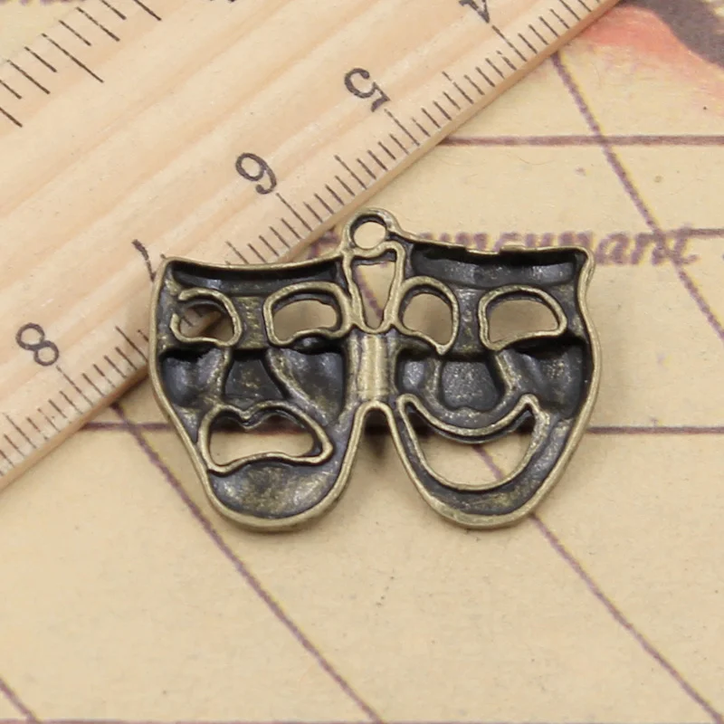 10pcs Charms Comedy Tragedy Masks 31x23mm Tibetan DIY Retro Jewelry Bracelet Necklace Antique Bronze Silver Color Pendant