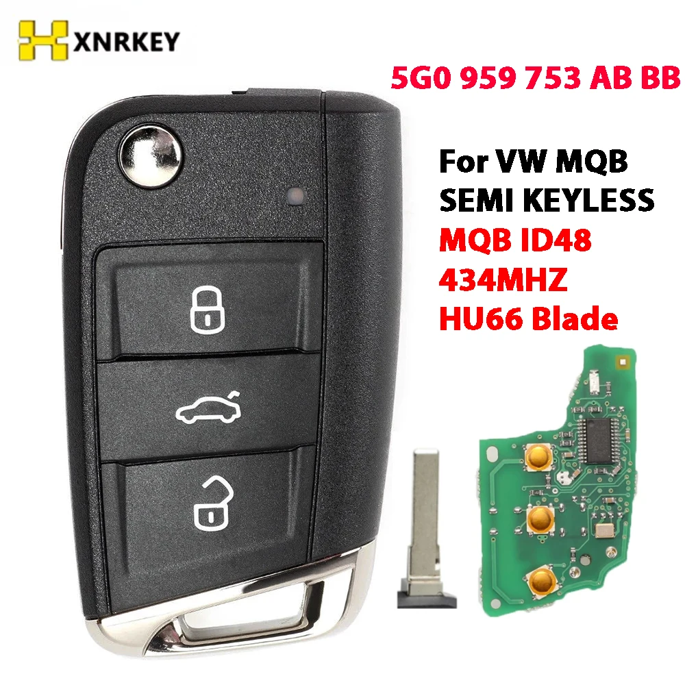 XNRKEY 5G0 959 753 AB BB zamiennik kluczyk samochodowy z pilotem do VW Skoda MQB VII Golf MK7 2017 Touran Polo Tiguan 434MHz ID48 Chip