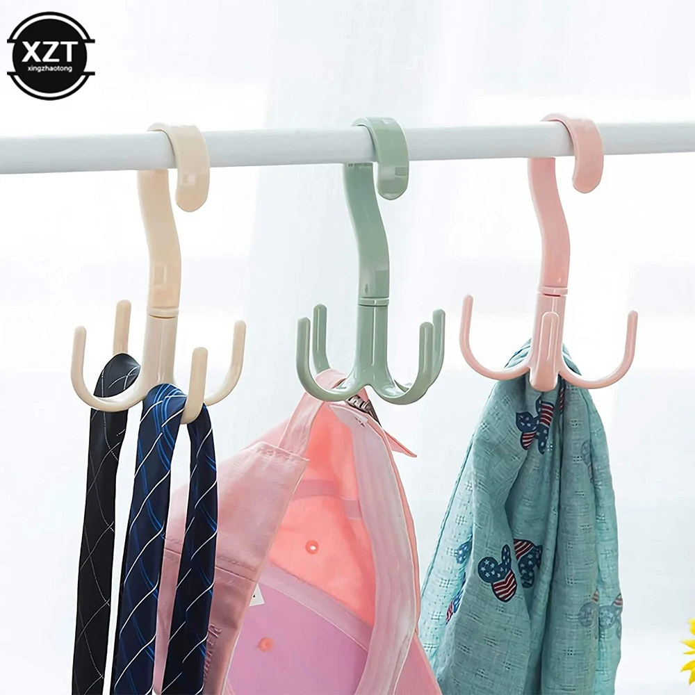 Creative Rotating Four-claw Hook Multifunctional Wardrobe Bag Storage Hook Nail-free Plastic Tie Scarf Belt Hanger Home Storage