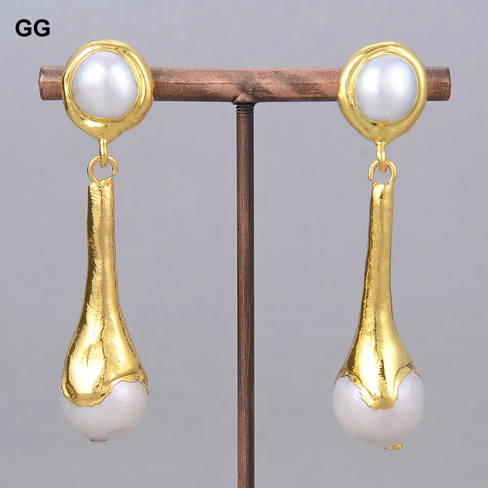 GuaiGuai Jewelry Natural White Keshi Pearl Yellow Gold Color Plated Stud Earrings Classic For Women
