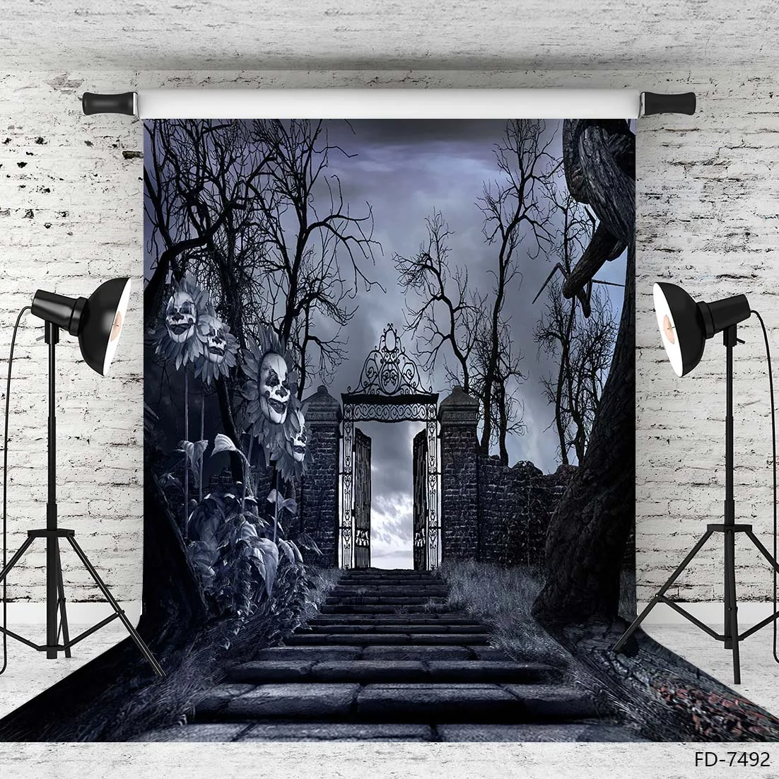 Horror Cemetery Gate Halloween Party Photography Backdrops 3D Vinyl Computer Printed Photo Backgrounds for Portrait Photocall