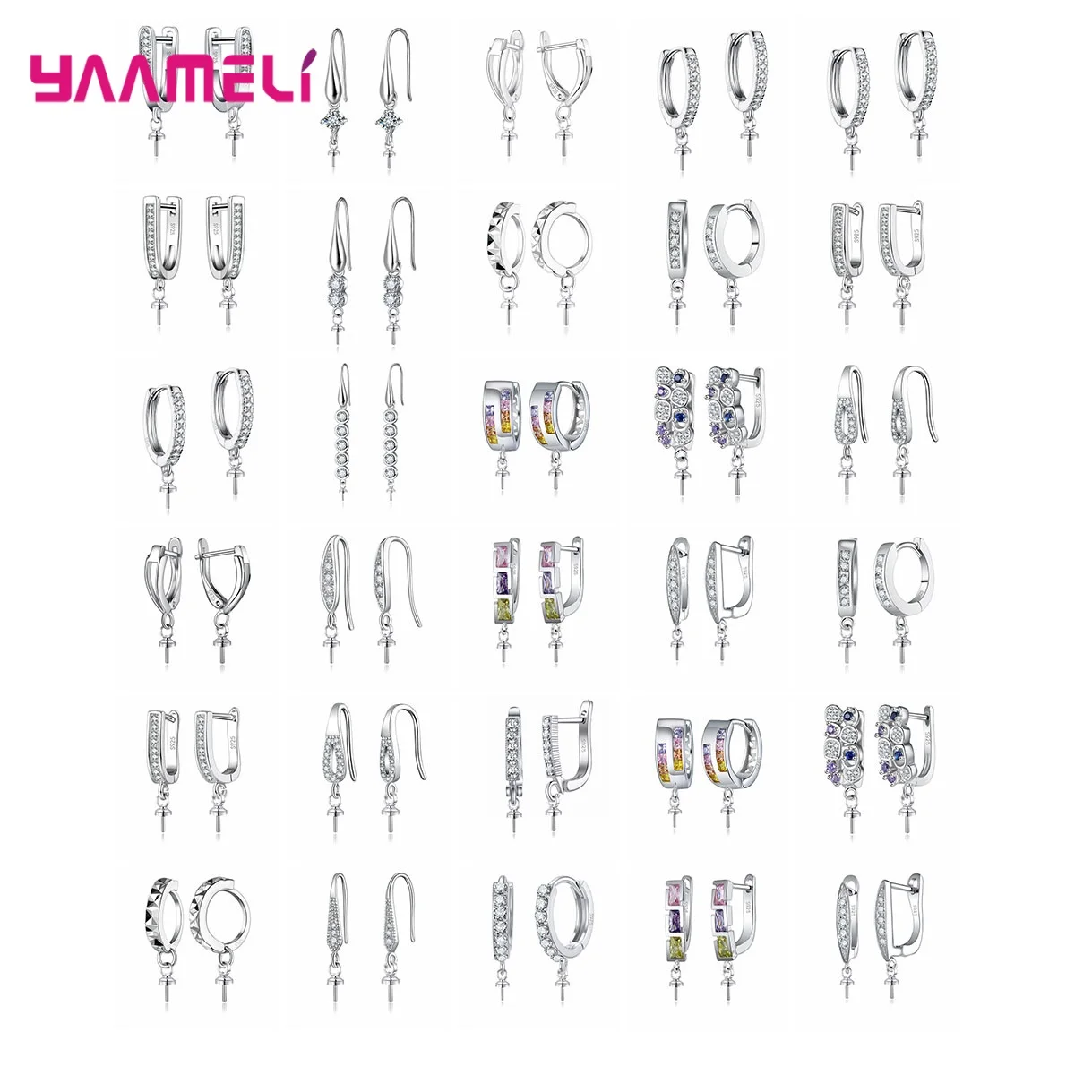 100% Real 925 Sterling Silver Earring Findings Zircon Clasps Hooks Fittings DIY Jewelry Making Accessory Earwire Jewelry