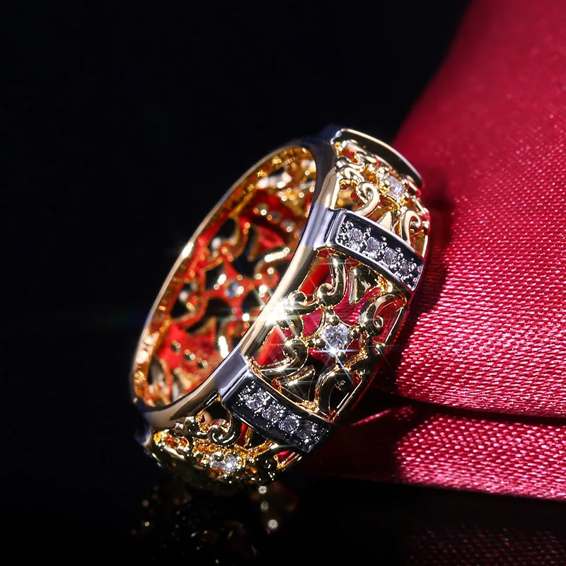 Huitan 2019 nowy etniczny pierścionek siły moda złoty kolor pusta opaska geometryczna cyrkonia sześcienna kamień gorąca sprzedaży pierścionek zaręczynowy — zdjęcie 3
