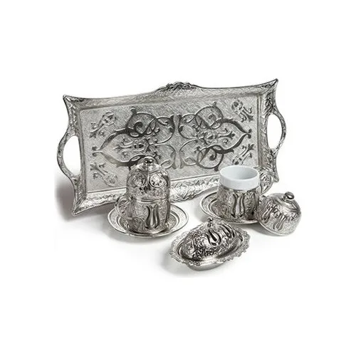 Wholesaler Your Ottoman Motif 2'Li Turkish coffee Set-Silver