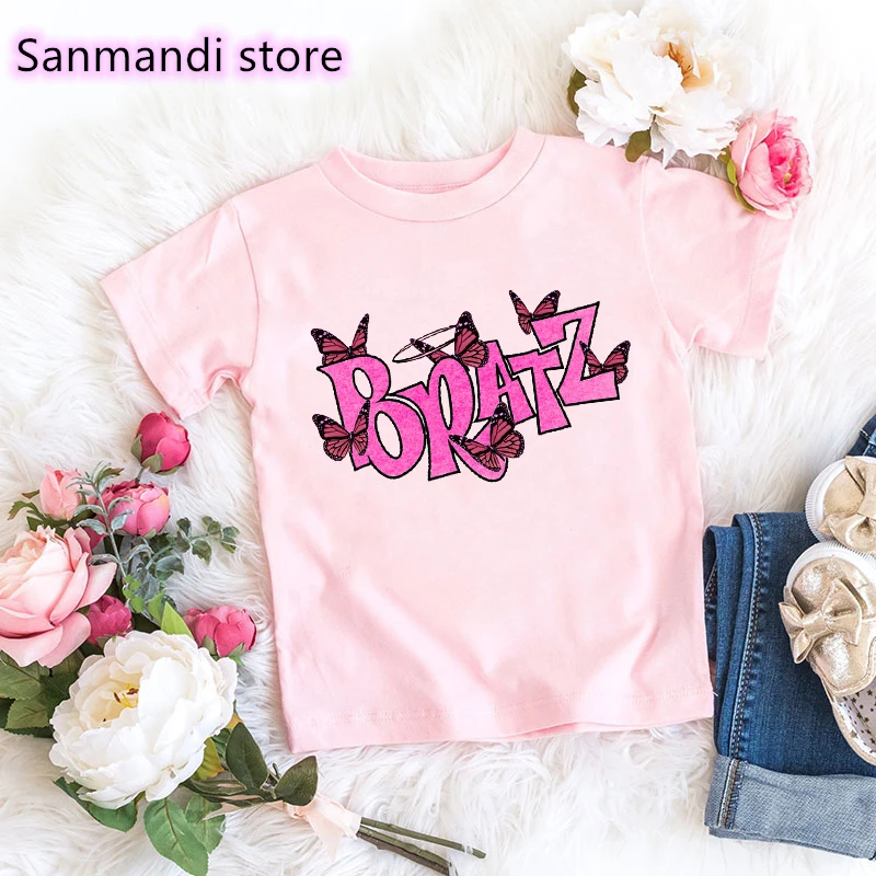 

Lovely Bratz Butterfly Graphic Print Tshirt For Girls Kids Clothes Summer Fashion Toddler 3-13 Years Children Clothing T Shirt