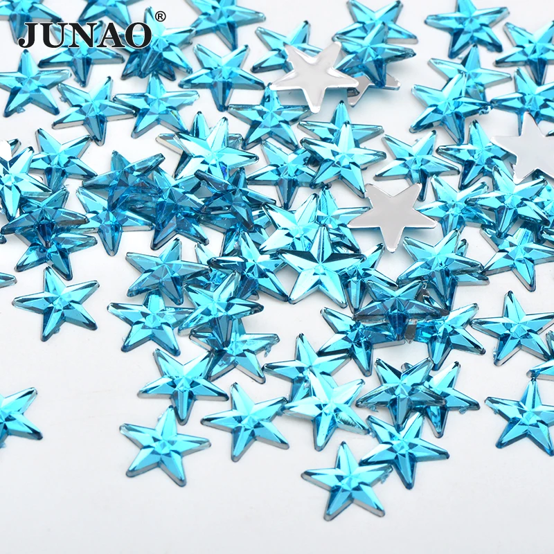 JUNAO 100pcs 10mm Pink Color Star Shaped Rhinestone Sticker Glue On Flat Back Crystal Stones Non Sewn Strass Decoration