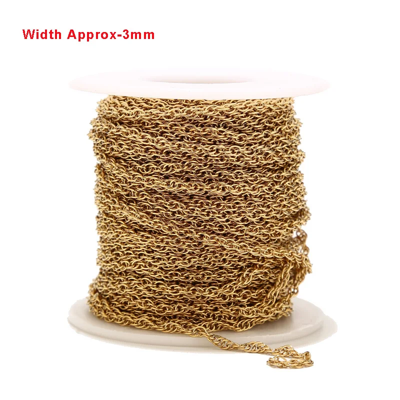 2 Meters 3mm width Gold Plated Stainless Steel Twisted Helix Rope Chains Findings Link Chain Fit For DIY Jewelry Making