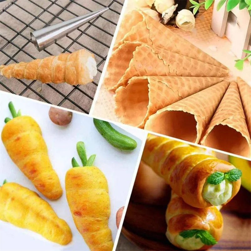 6pcs High Quality Conical Tube Cone Roll Moulds Stainless Steel Spiral Croissants Molds Cream Horn Cake Bread Mold