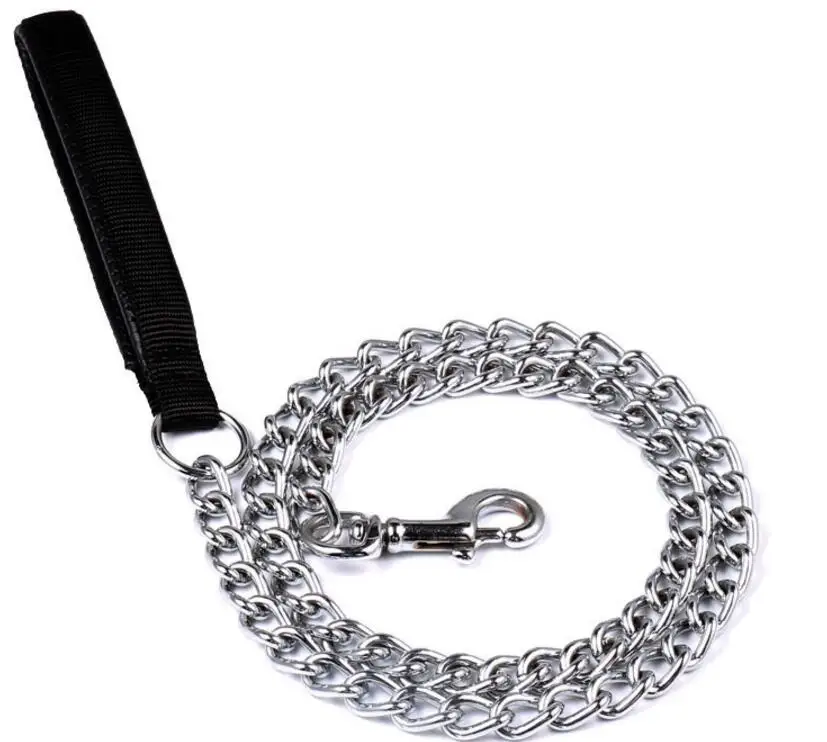High Quality pet Dog leash double thick nylon handle soft form padded leash strong Iron chain dog leashes for large small dog