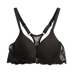 YBCG Push Up Bra Front Closure Lace Hollow Y-line Strap Lingerie Black Thin Padded Floral Underwear Adjusted-straps Brassiere