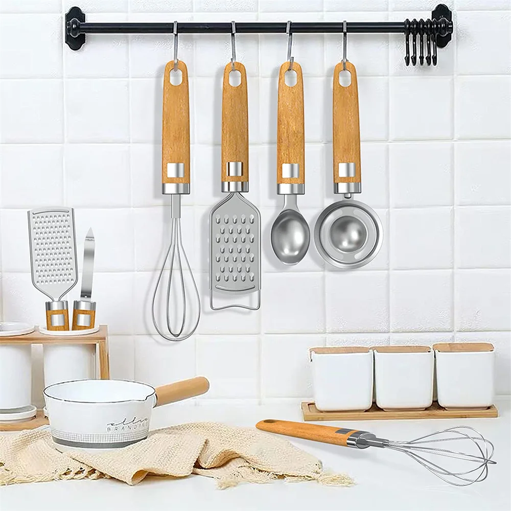 Kitchen Gadgets Device Sets Stainless Steel Cooking Utensils Tool Wooden Handle Whisk Peeler Grater Kitchenware Accessories