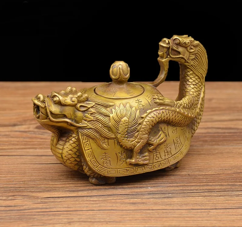 

Copper relief dragon turtle bronze teapot craft decorations Living Room Feng Shui Decor