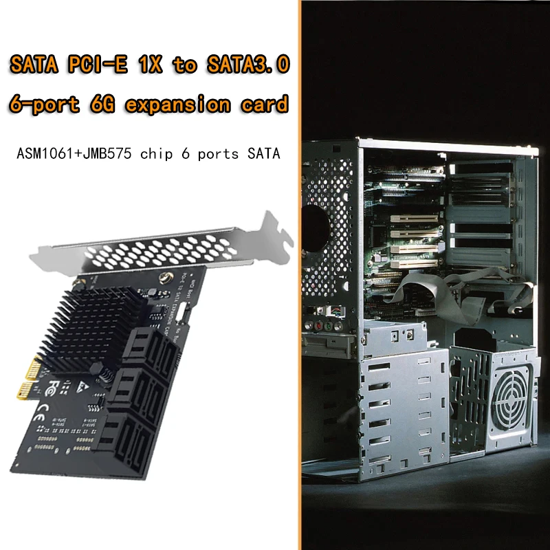 Chiia Mining Riser-adaptador PCIE PCI-E SATA, 6 puertos, controlador PCIE a SATA, PCI Express X1 SATA 3,0, 6Gbps, tarjetas para Windows