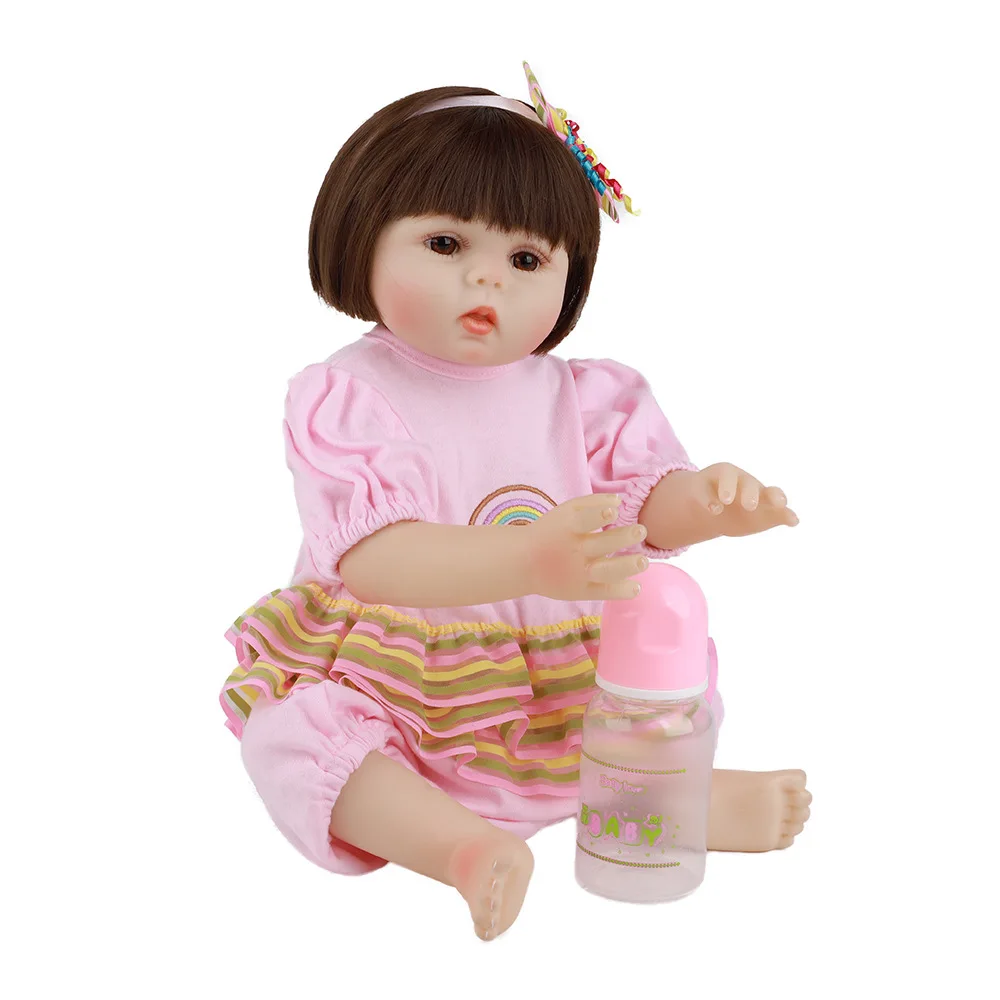 48 cm general silicone children's toys, straight hair with bowknot, holiday gifts, pure handmade