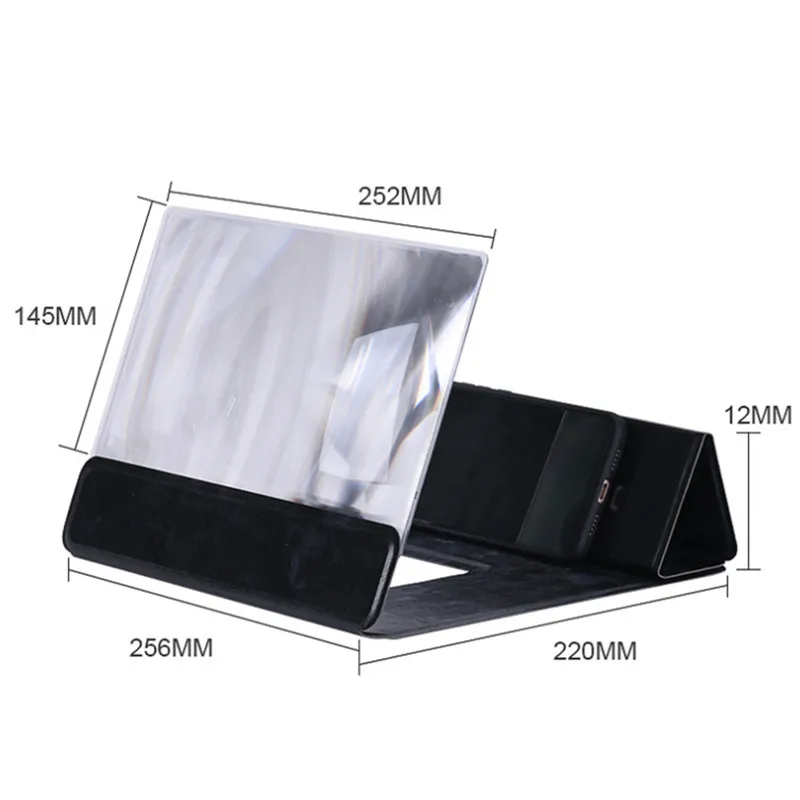 Portable 12 inch large screen mobile phone zoom amplifier 3D HD pu leather folding stand shading base magnifier magnifying glass