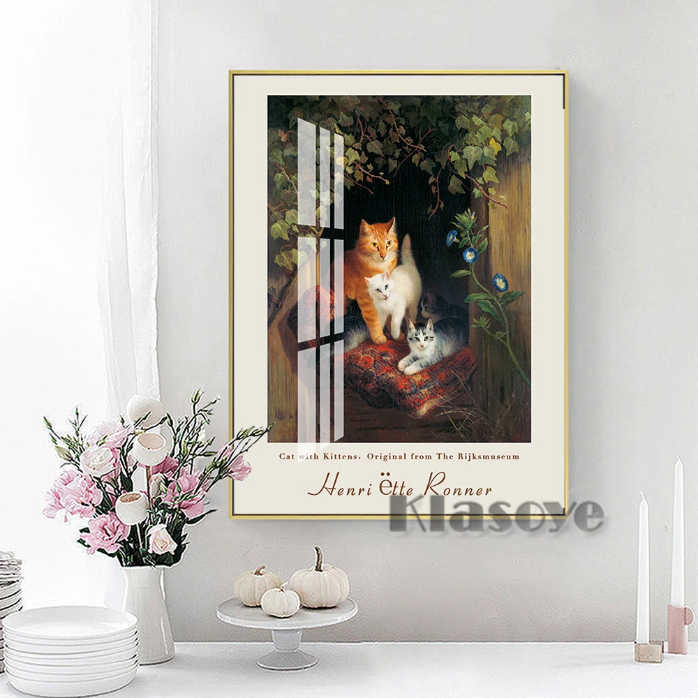 

Henriette Ronner Knip Cat Fine Art Prints Retro Poster Gallery Exhibition Canvas Painting Home Room Decor Wall Stickers Picture
