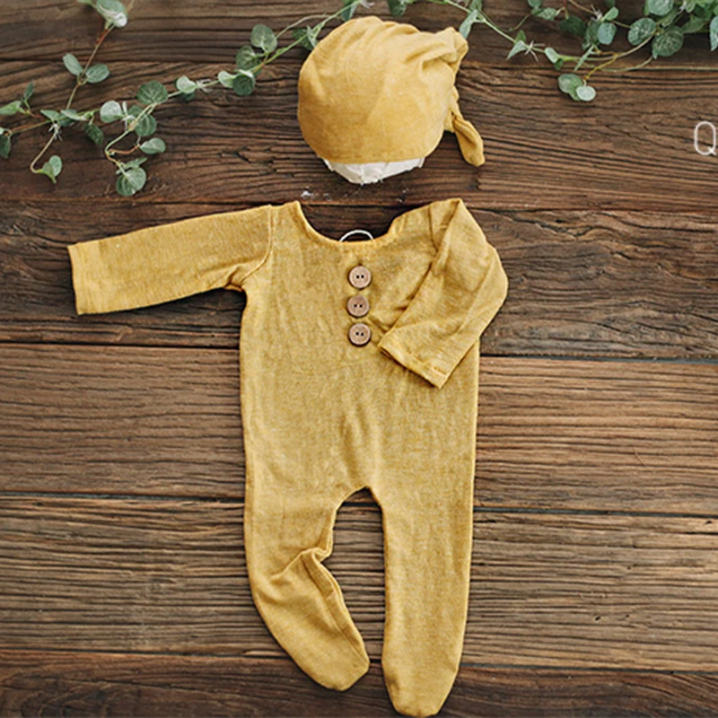 Newborn Photography Props Button Overalls Pants Baby Photo Shoot Romper Outfit Hat Accessories Bebe Shooting Boy Clothes Set