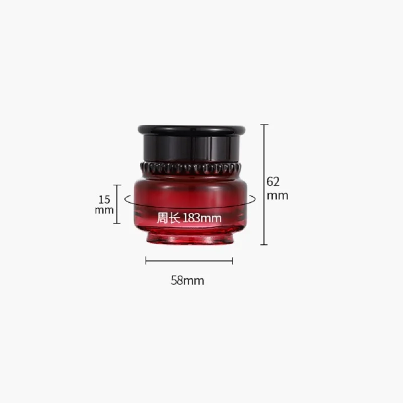 New Empty 50G Transparent  Red Glass Bottle Black Screw Cover Cream Jar Refillable Cosmetic Packaging Vials Container 10Pieces