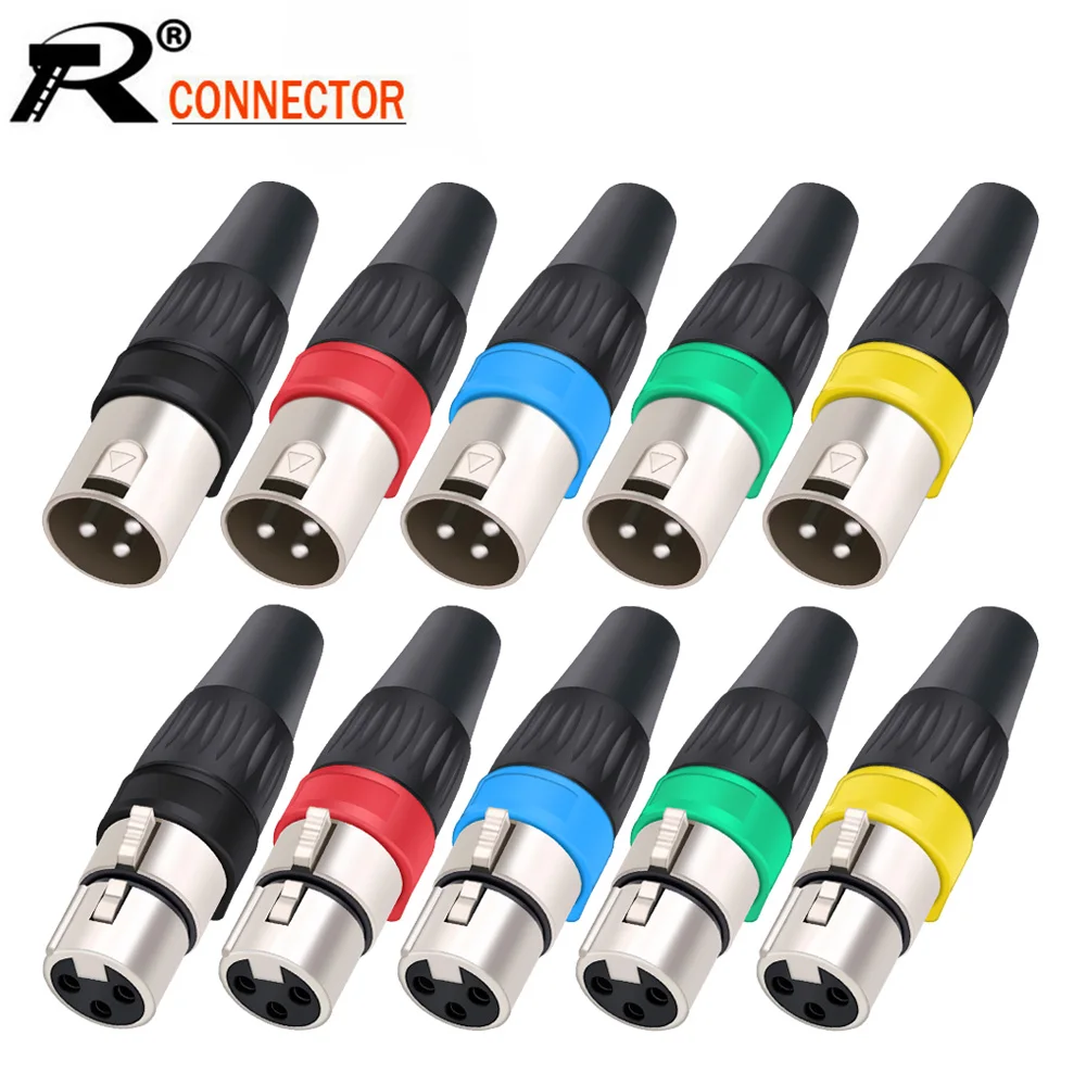 1pc XLR Female to XLR Male Plug 3-Pin Straight Cable Connector for Microphone Speaker Audio 5 colors Metal Housing