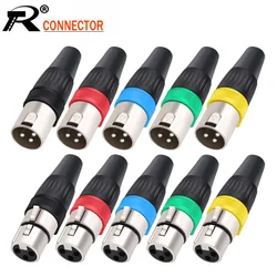 1pc XLR Female to XLR Male Plug 3-Pin Straight Cable Connector for  Microphone Speaker Audio 5 colors Metal Housing