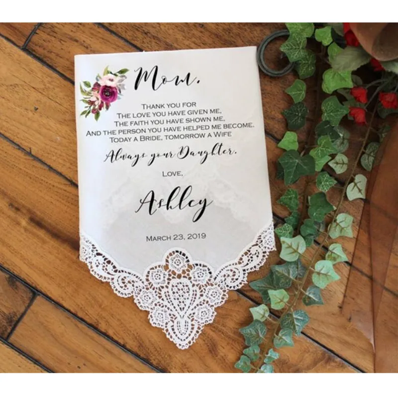 

personalized any text wedding handkerchief, mother of the bride gift, custom printed wedding mother of the groom handkerchief