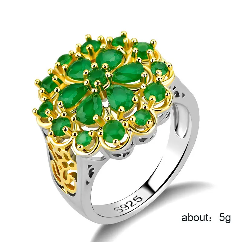 Cellacity Luxury Flower Design Hollow out Silver  Jewelry Gemstones Emerald Ring for Women Creative Female Anniversary Gift