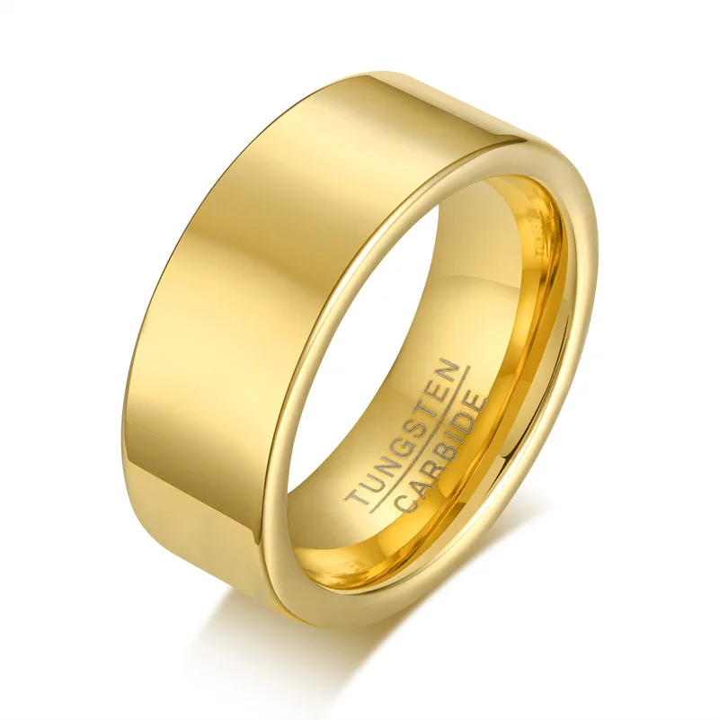 8mm Tungsten Steel Ring Gold Color Men Simple Accessories Jewelry Tungsten Ring Wedding Band Tungsten Carbide