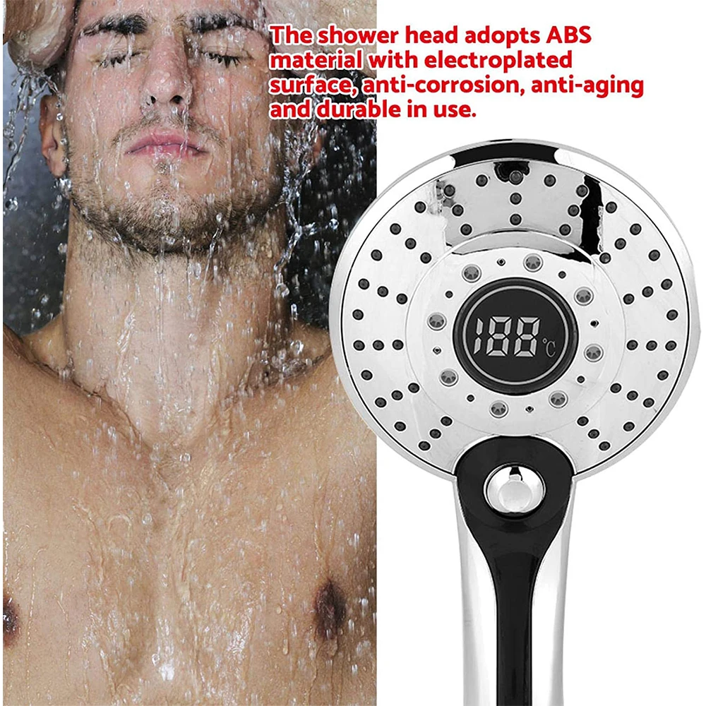 

Digital Display Handheld Shower Head With 3-Color Temperature Control Led Light 3 Spraying Mode Bathroom Intelligent Shower Head