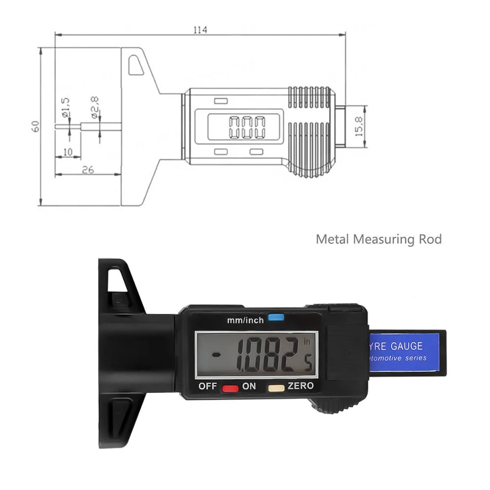 

Car Motorcycle Bike Tire Depth Gauge Meter Tyre Thickness Detection Tester Measurer Digital Caliper 0-25mm Auto Repair Tool