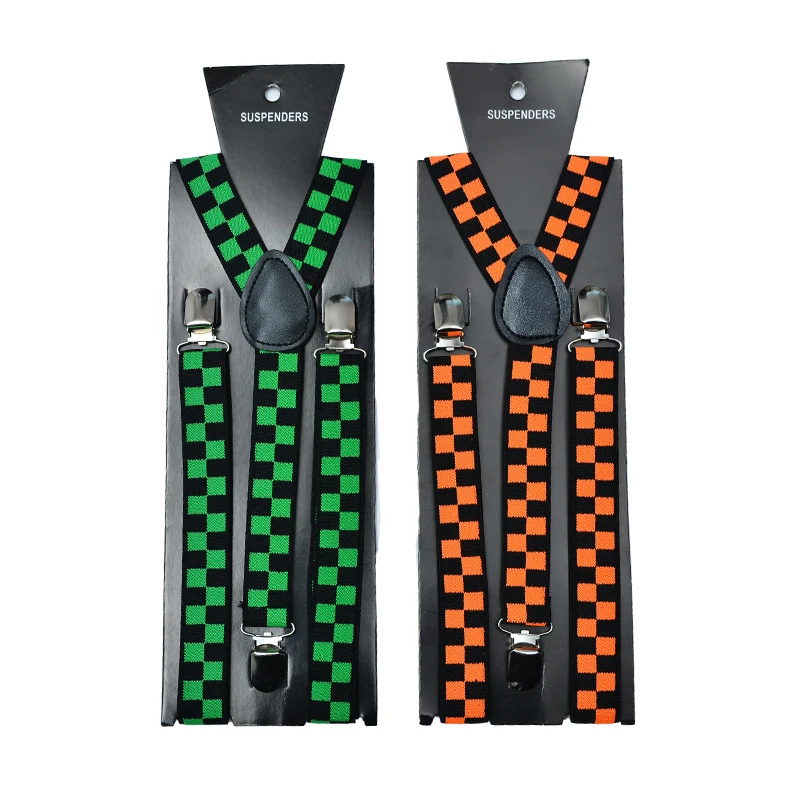 YSMILE Y Adult Colorful Plaid Suspenders 2.5 cm 3 Clips-on Adjust High Quality Unisex Suspenders Accessories For Man Women