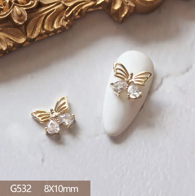 10pcs 3D Butterfly Bow Chain Alloy Nail Art Zircon Pearl Metal Manicure Nails Accesorios Supplies DIY Nail Decorations Charms