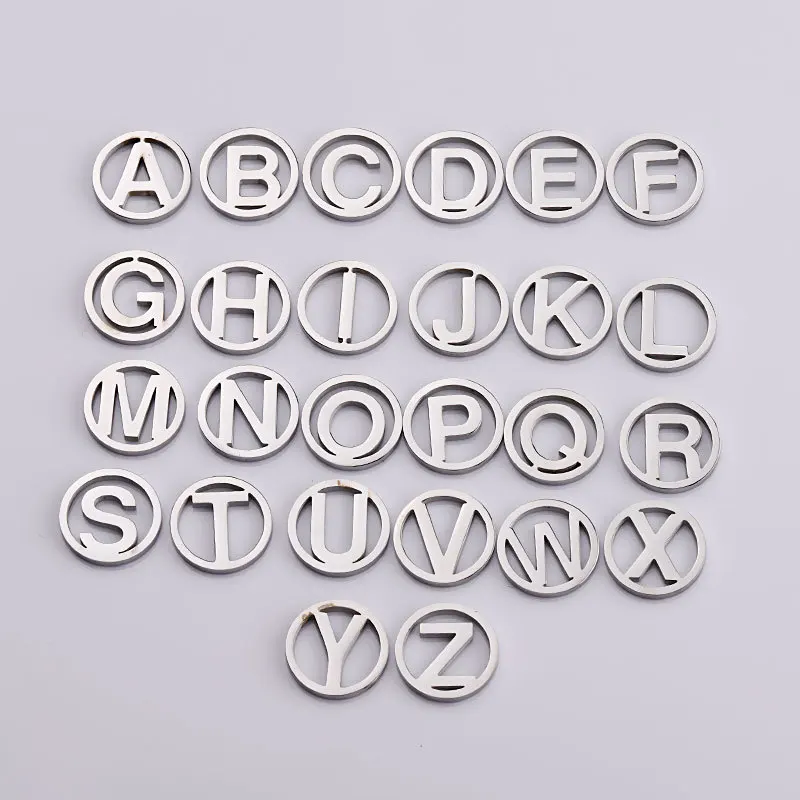 

26pcs 12mm Gold Color Stainless Steel Letter A-Z Mirror Polished Hollow Round Letter Bead Alphabet Letters Charm DIY Handmade