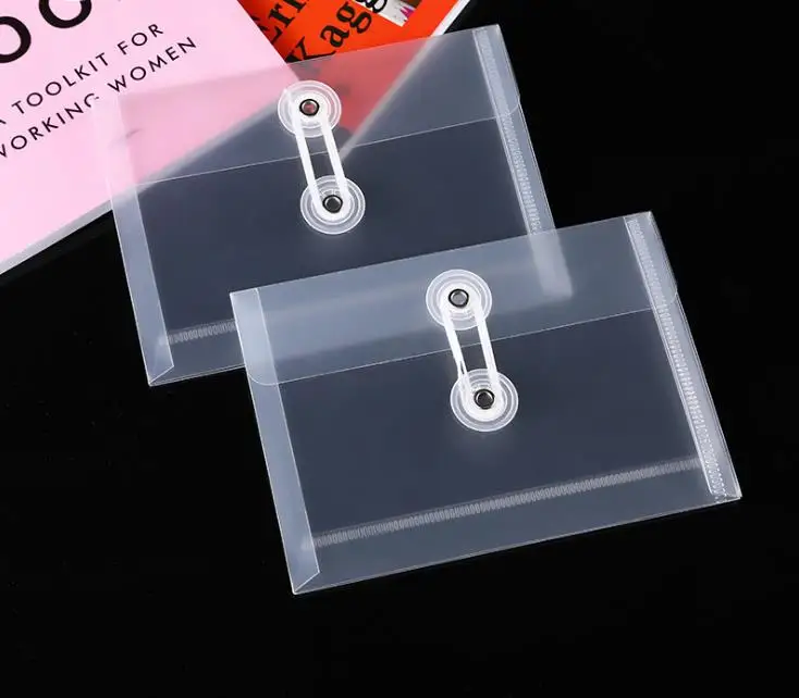 300pcs File Folder A6 Plastic Transparent Document Bag Rope Buckle Classified Paper Home Office Storage Bag SN3785