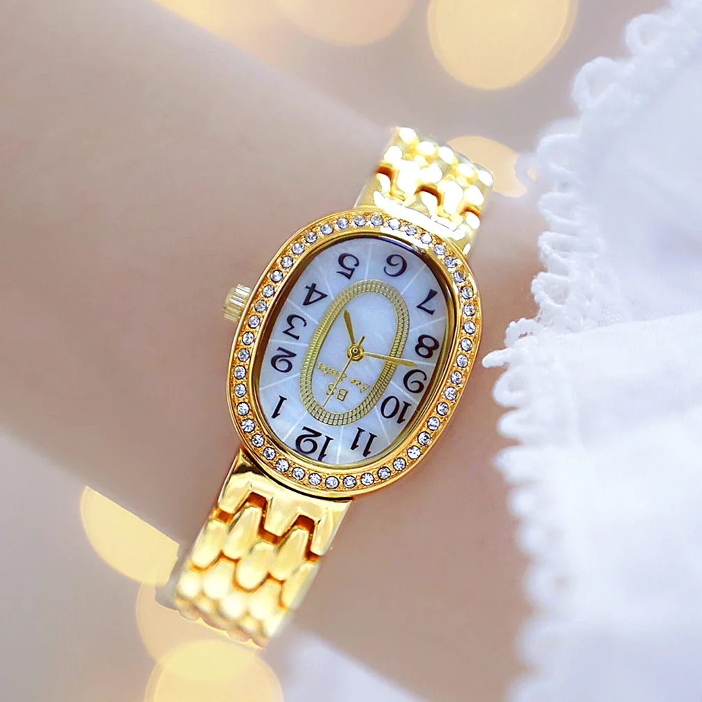 

Unique Design Oval Classic Arabic Numeral Quartz Watch for Women's Fashion Rhinestone Stainless Steel Waterproof Wrist Watches