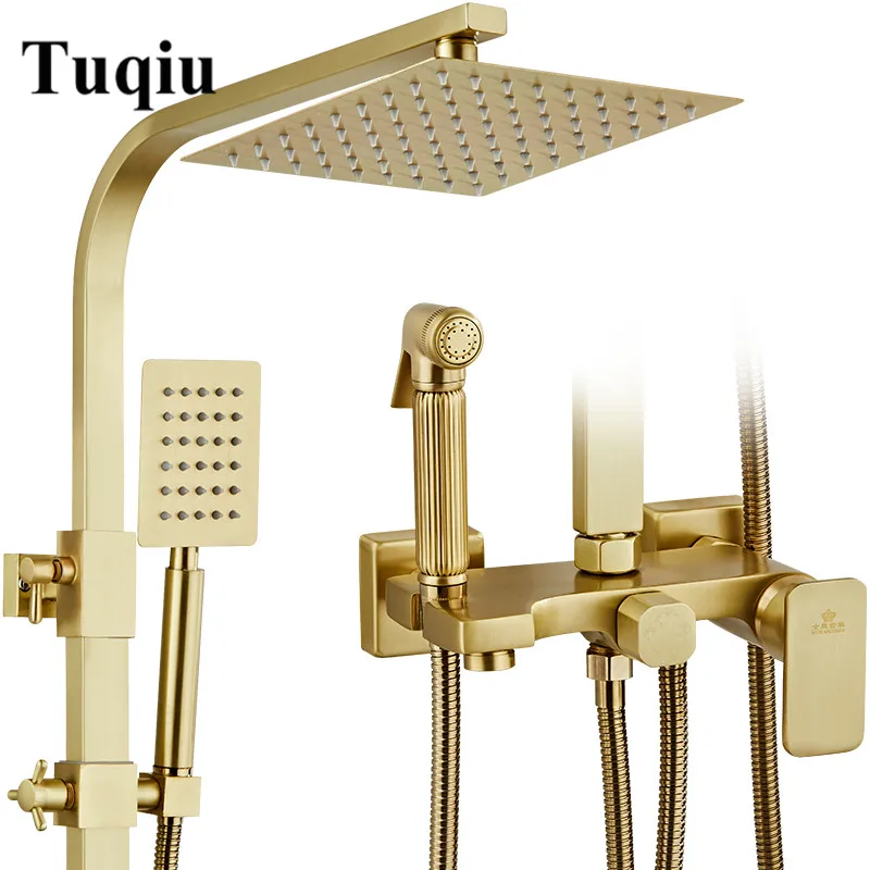 

Vidric Bath and Shower Faucets Brushed Gold Shower Set Faucet Tub Mixer Tap Hand held Shower Wall Mounted Rainfall Bath Crane Sh