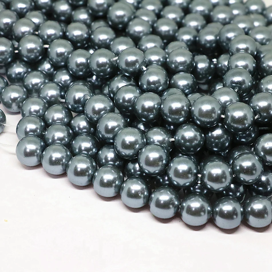 Dark gray 4-14mm pick size round imitation shell pearl beads fashion fit diy necklace bracelet jewelry making 15inch B1618