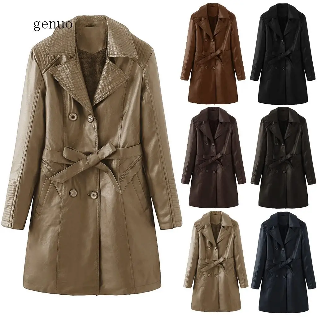 Winter Coat Women Manteau Femme Hiver's Long Coat Faux Leather Jacket Buttons Overcoat  Outwears Abrigos Mujer Invierno 2020